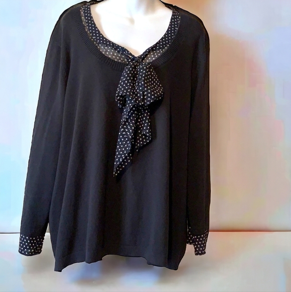 Talbot's black sweater with polka dot accent bow front accent size 3x - Picture 5 of 8